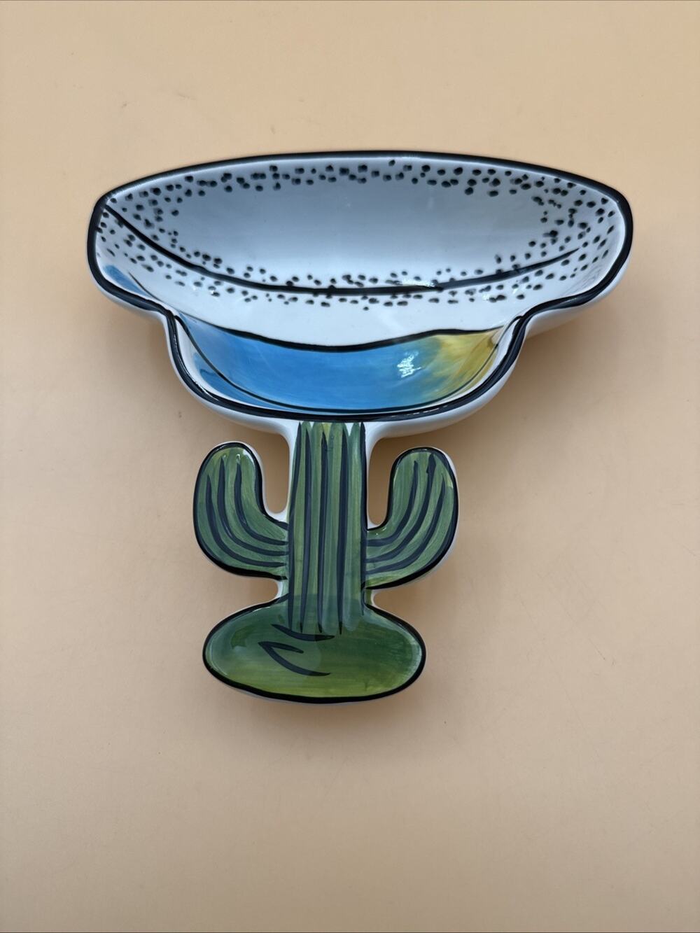 Clay Art Margarita Cactus Serving Bowl Hand Painted Discontinued Salsa Pattern